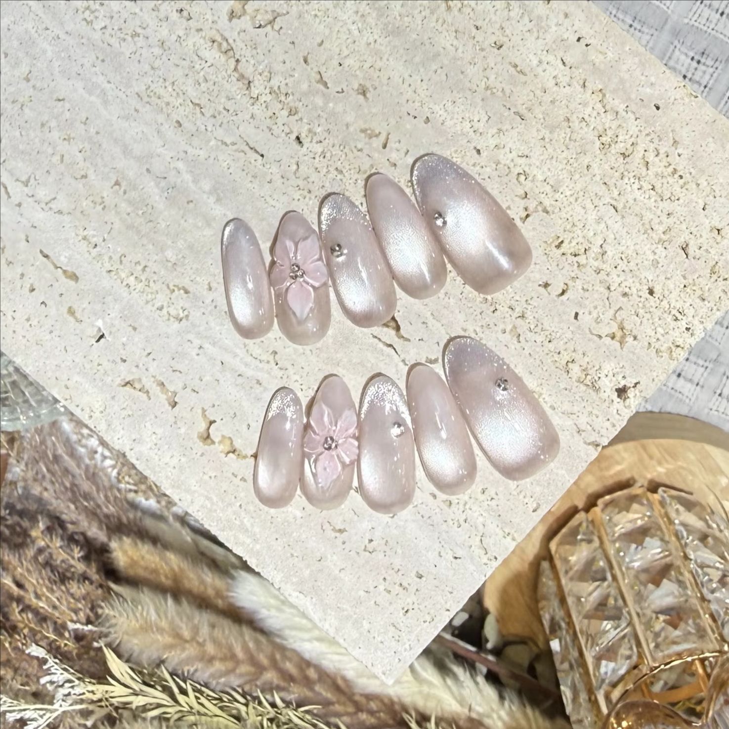 Nail Art Cat Eye Simple - 10 Peças de Unhas Postiças Francesas