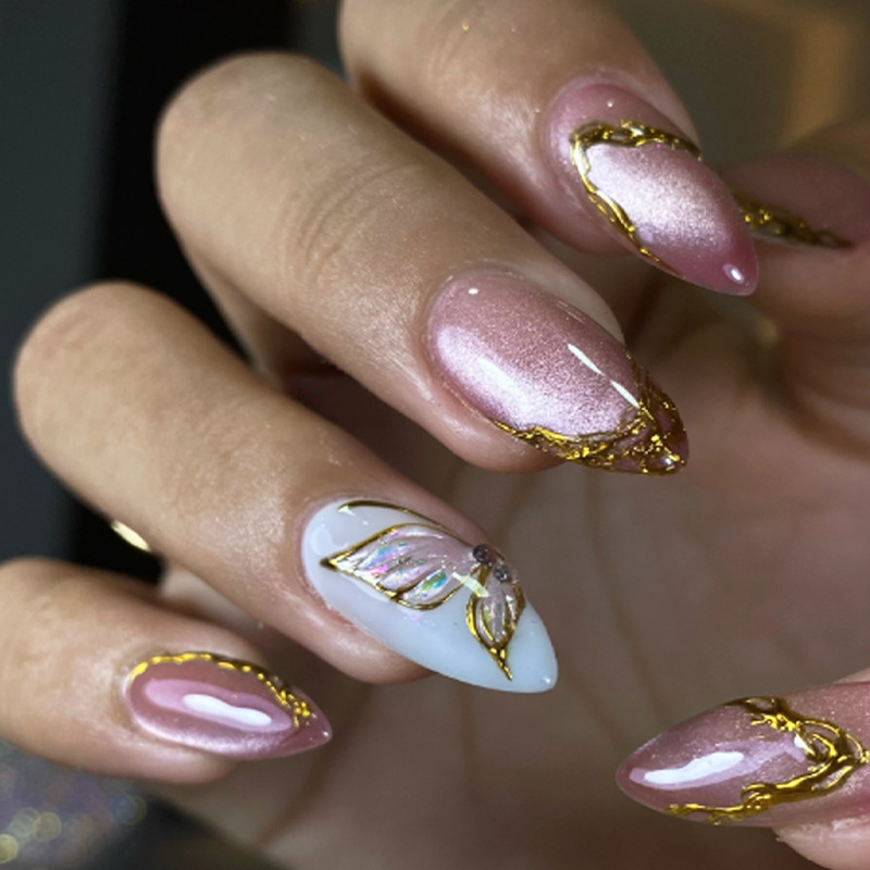 Nail Art Cat Eye Simple - Unhas Postiças Olho de Gato Amêndoa
