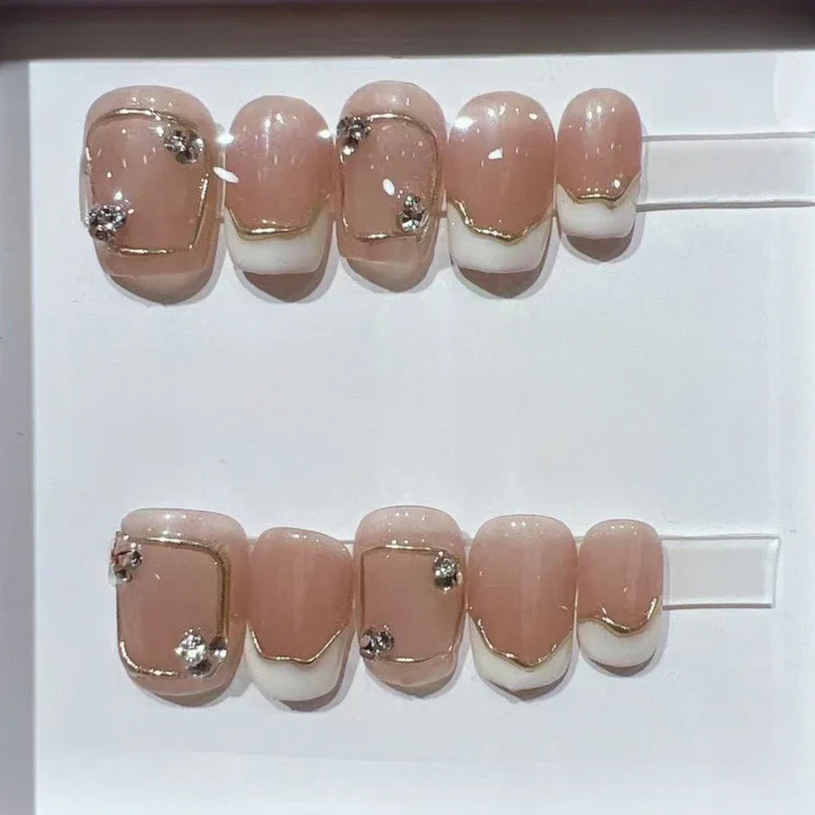 Nail Art Cat Eye Simple - 10 pçs curto quadrado francês artesanal