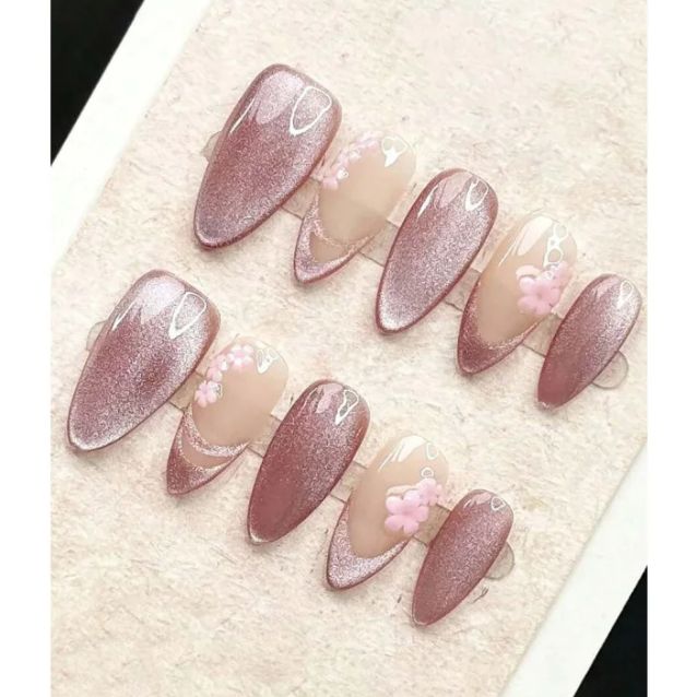 Nail Art Cat Eye Simple - 10 pçs artesanal médio amêndoa usar