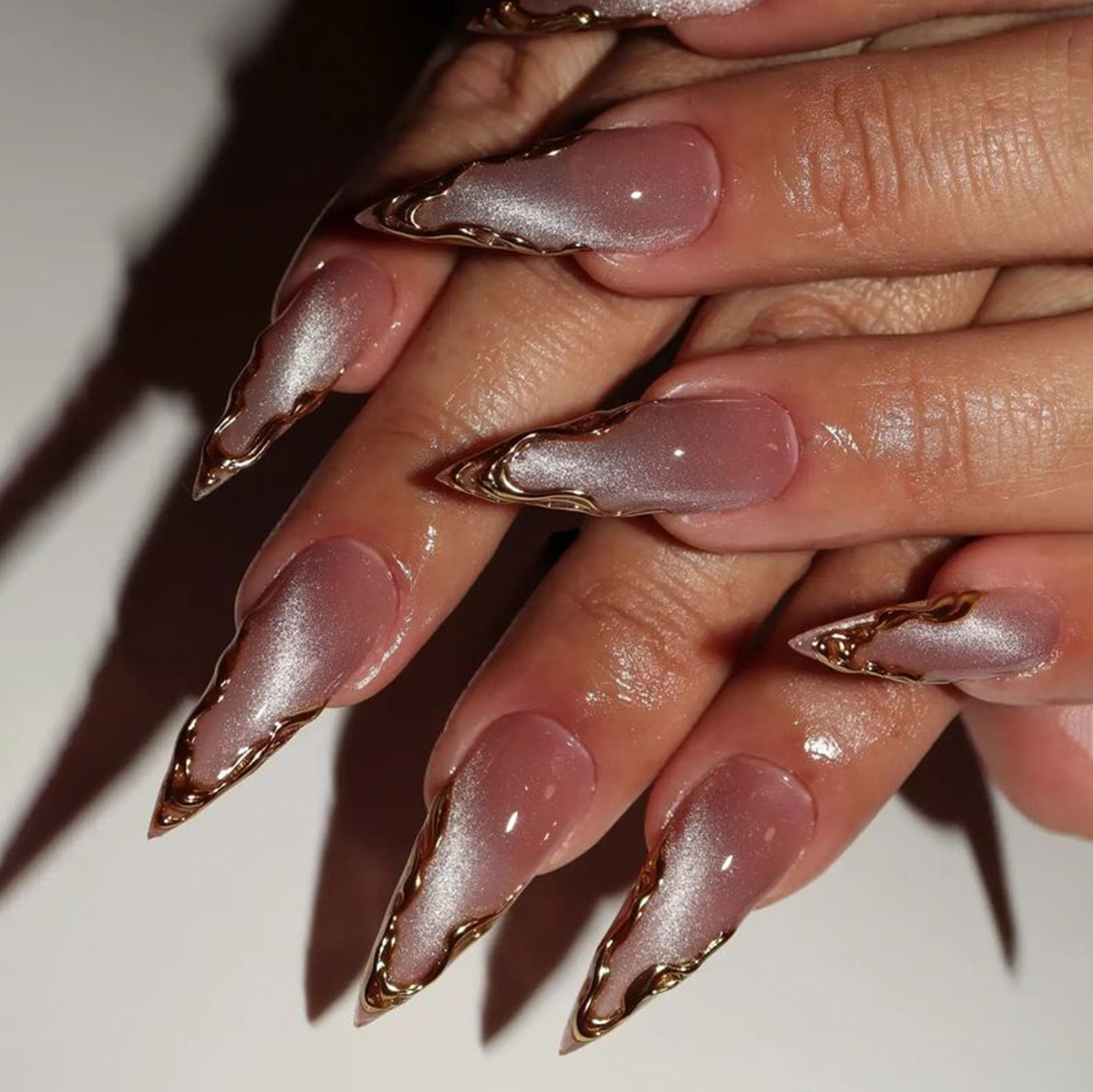 Nail Art Cat Eye Simple - Unhas Postiças Olho de Gato Amêndoa
