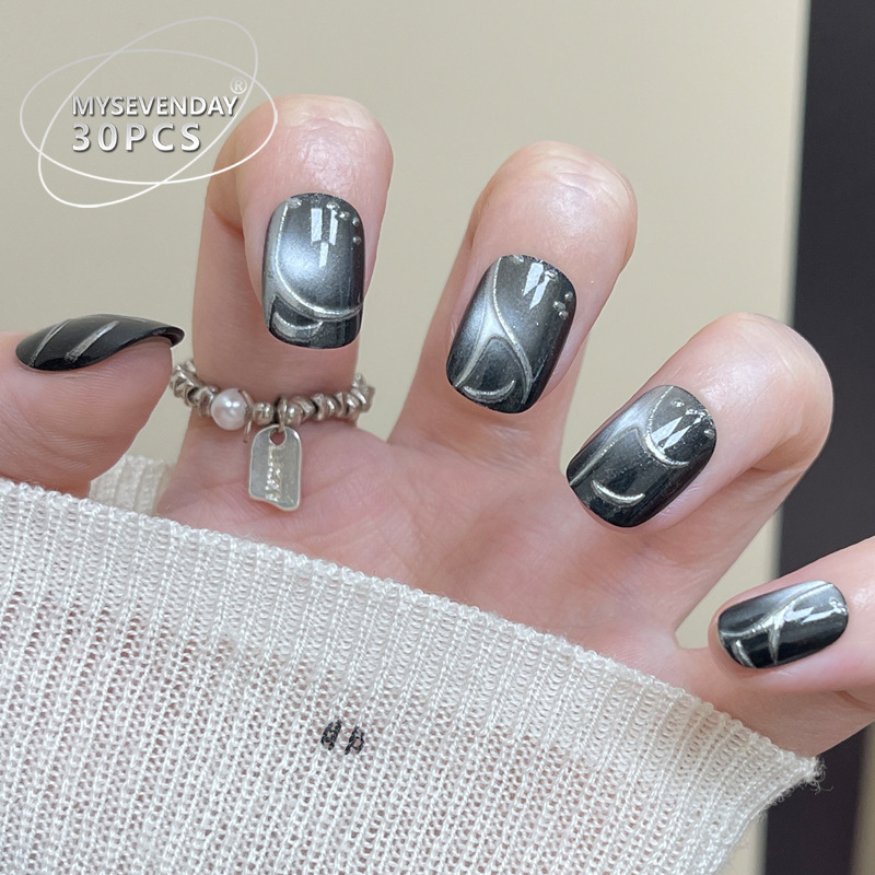 30 peças de unhas falsas preta - Nail Art Cat Eye Simple avaliação e preço