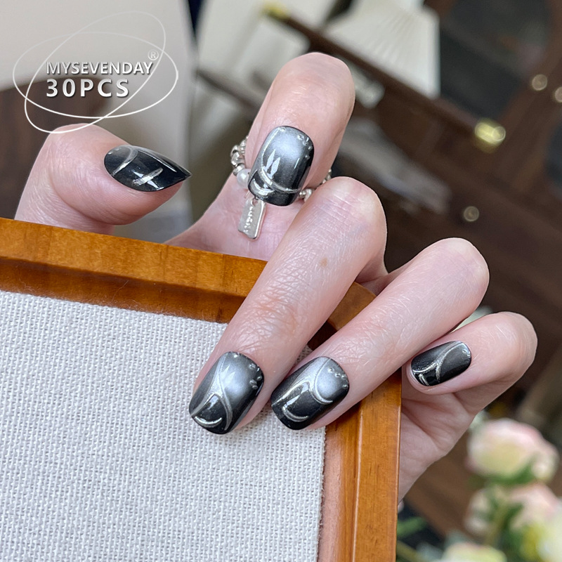 30 peças de unhas falsas preta - Nail Art Cat Eye Simple avaliação e preço